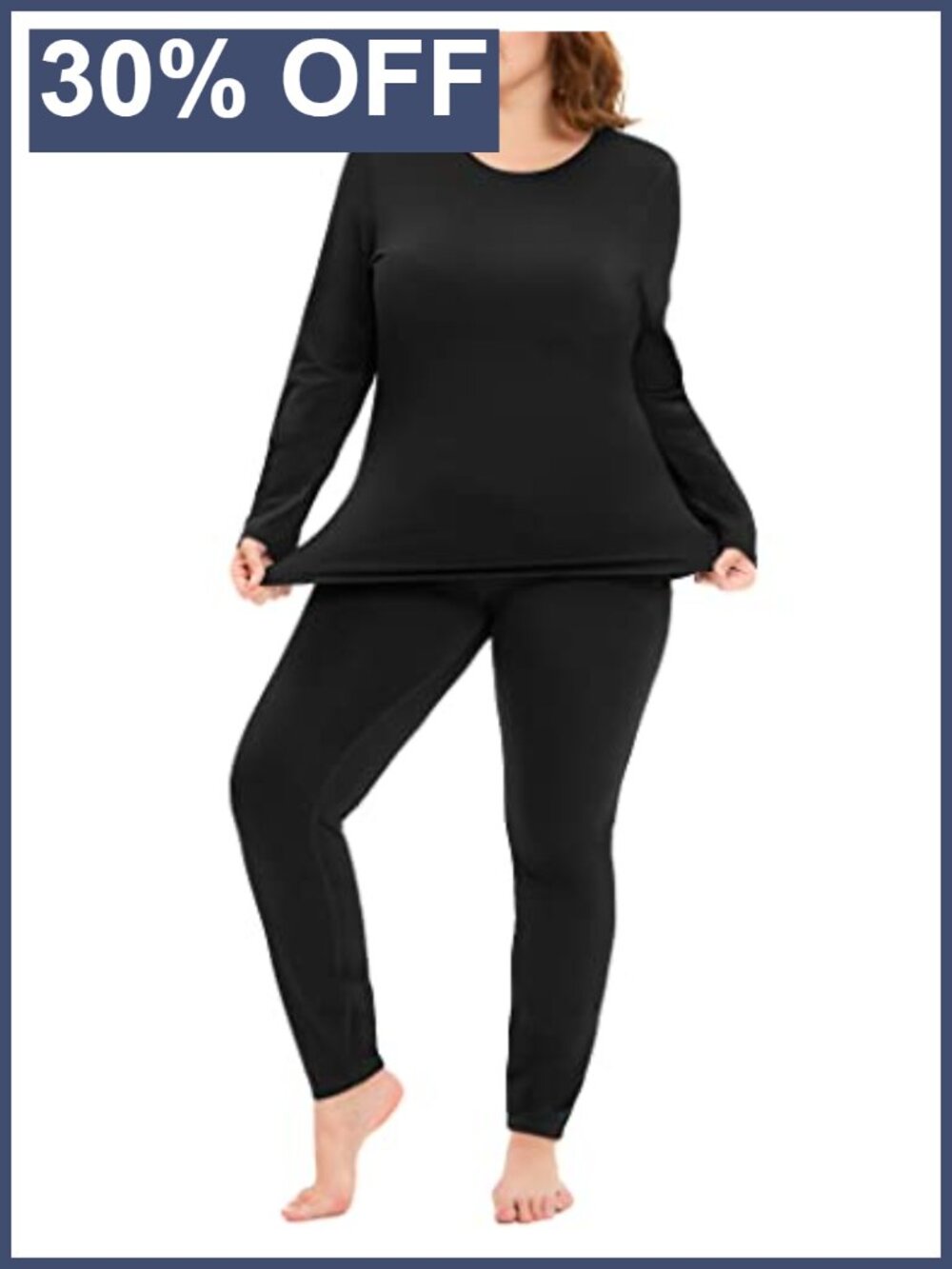 Plus Size Thermal Underwear Long Johns Set Fleece Lined Top Bottom Base Layer